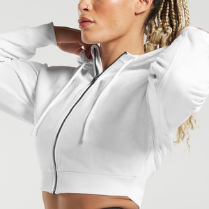 Wholesale Custom Logo Female Cropped Hoodies Women Cotton Crop <b>Top</b> Hoodie <b>Top</b> Selling Plus Size Crop <b>Zipper</b> Hoodie for Women - Product Image 5