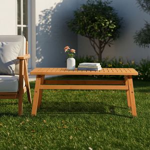 Table basse d'extérieur en bois de cèdre massif de 42 pouces, table d'appoint de style farmhouse avec plateau à lattes pour patio et jardin, table d'appoint durable - Product Image 6