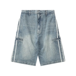 Custom Relaxed Fit <b>Vintage</b> Washed Denim <b>Cargo</b> Jorts for Men with Side Stripes Casual Streetwear Summer Men's Shorts 100% Cotton - Product Image 6