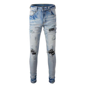 Pantalon en jean droit taille mi-haute pour homme, délavé, brodé, style urbain, poches, marque privée, OEM, directement de l'usine - Product Image 1