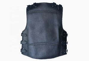 Gilet de motard en cuir véritable pour homme, col en V, simple boutonnage, avec rivets décoratifs, vêtement d'extérieur pour moto - Product Image 3