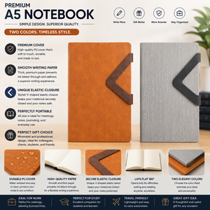 Premium <b>A5</b> PU Leather <b>Notebook</b> Sewing Binding 192 Elastic Closure Custom Logo Option for Meetings Office Promotional Use Gift - Product Image 1