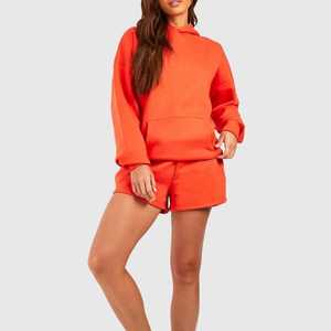 Women's Winter Knitted Crop <b>Top</b> Hooded Hoodie and Shorts Set Custom Casual Jogger Front Eco-Friendly Anti-Wrinkle - Product Image 5