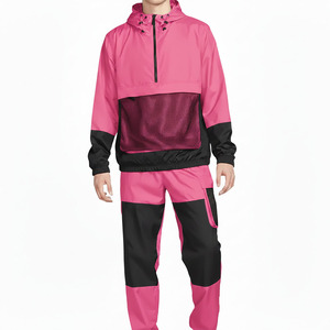 Ensemble de survêtement pour homme en polyester noir, à capuche, avec fermeture éclair sur le devant, imperméable, respirant, léger, streetwear, deux pièces, automne - Product Image 4