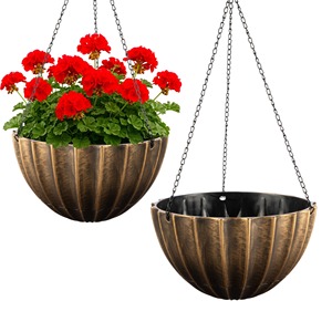 Pots de fleurs suspendus modernes avec chaînes, pots en PP noirs et bruns pour plantes d'intérieur et d'extérieur, design minimaliste - Product Image 4