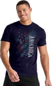 Camiseta de manga corta azul marino para hombre con cuello redondo y estampado de águila y Estados Unidos, corte regular, estilo casual, 100% algodón jersey. - Product Image 2