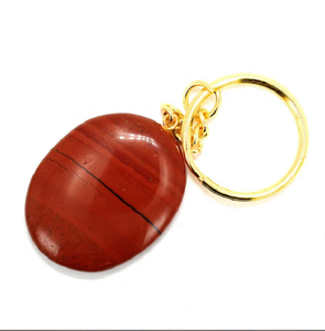 พวงกุญแจหินธรรมชาติแจสเปอร์สีแดงรูปวงรี,พวงกุญแจคริสตัลอัญมณีสีทองสำหรับผู้ค้าส่ง - Product Image 5