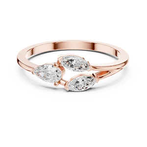 Rose Gold Three Stone Lab Grown Diamond <b>Ring</b> for <b>Women</b> | Pear Marquise Engagement <b>Promise</b> Anniversary Gift <b>Ring</b> - Product Image 1