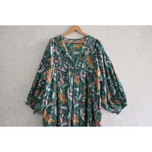 Vestido Boho de Algodón con Estampado de Bloques para Mujer, Ligero, Transpirable, Ropa Natural de Verano, Vestido Casual Lavable para el Día a Día - Product Image 4