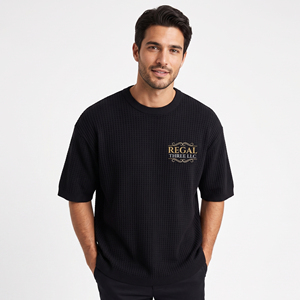 T-shirt gaufré pour homme, manches courtes, coupe oversize, en maille épaisse, idéal pour l'été - Product Image 1