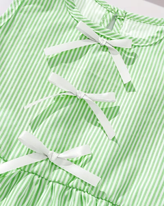 Girls Green Solid Short Sleeve Top Shorts Set with Bow Details 2 Piece Summer Outfit Polyester/Cotton Comfortable - Product Image 3