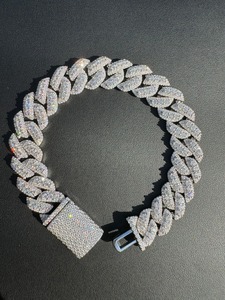 Bracelets chaîne à maillons en argent sterling 925 plaqué or blanc, unisexe, de luxe, style hip-hop, avec moissanite VVS glacée de 10 mm, 12 mm, 14 mm - Product Image 1