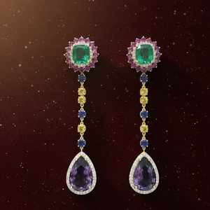 6 Inch Blue Amethyst <b>Cushion</b> <b>Round</b> Earrings with CZ 925 Sterling Silver 18K Gold Plated Statement Jewelry Party Wear - Product Image 5