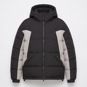 Veste matelassée à capuche pour homme, coupe-vent, épaisse, en polyester, avec blocs de couleur, fermeture éclair, coupe droite, pour l'hiver - Product Image 1