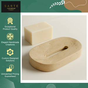 Accessoire de salle de bain d'hôtel au design moderne et écologique, porte-savon de luxe en pierre de travertin naturelle fait à la main avec fente de drainage - Product Image 3