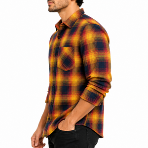New Men's Flannel Shirt <b>Large</b> Plaid Color Matching Fashion Dynamic Casual Men's Long Sleeve Shirt - Product Image 3