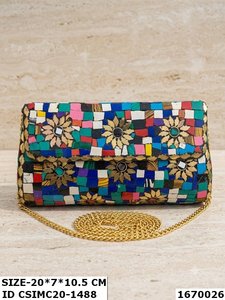 Handcrafted Designer Metal Mosaic Ladies <b>Clutch</b> <b>Bag</b> | Handmade Evening Multicolor Ladies Mosaic <b>Clutch</b> <b>Bag</b> - Product Image 2