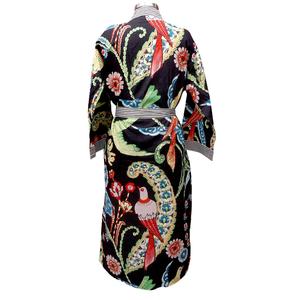 Robe kimono élégante à imprimé floral, douce et respirante, longueur intégrale, manches trois quarts, séchage rapide, décontractée, col en V, fermeture à ceinture, 100% coton - Product Image 6
