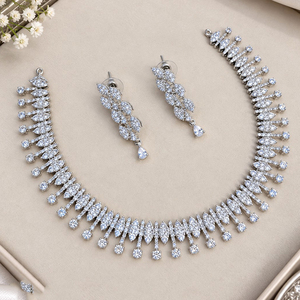 JeweleMarket Women's <b>Silver</b> Plated Crystal Rhinestone Ethnic Wedding Engagement Anniversary Party Gift <b>Necklace</b> Earring <b>Set</b> - Product Image 1