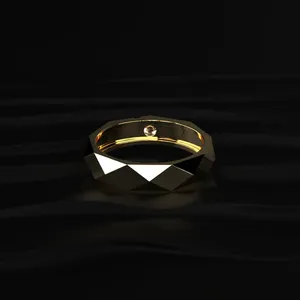 Bague de mariage pour homme en carbure de tungstène multi-facettes, solitaire rond 0,2 carat, avec diamant CVD parfait. - Product Image 6