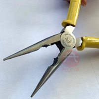 Pince industrielle OEM à bec long de 165 mm, mâchoires dentelées traitées thermiquement, en acier allié au carbone, avec poignée confortable en PVC jaune