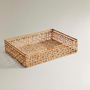 Plateau de service rectangulaire classique en rotin, fait main, panier en osier naturel pour le service et l'organisation - Product Image 1