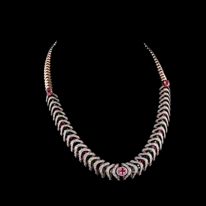 Collier de créateur en argent plaqué or rose avec diamants et pierres roses |   Bijoux de luxe pour fiançailles et mariage - Product Image 1