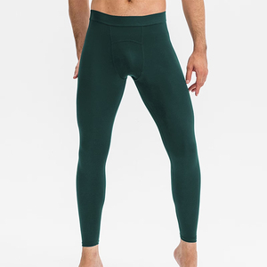 Leggings de yoga sans couture vert foncé pleine longueur taille mi-haute de compression pour hommes – Vente en gros - Product Image 6