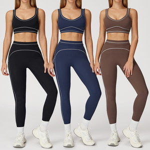 Vente directe usine – Nouveaux ensembles soutien-gorge de sport de luxe pour femme, respirants, séchage rapide, 2 pièces, tenue de fitness unie - Product Image 2