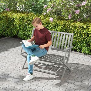 Panca da Esterno Pieghevole in Legno Grigia per 2 Persone con Schienale e Braccioli, Stile Minimalista per Giardino, Portico, Parco, Balcone, Cortile, Ideale per Centri Commerciali - Product Image 2