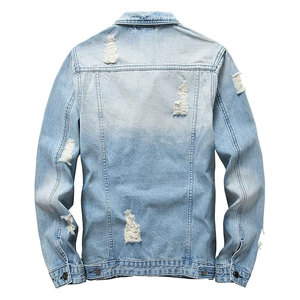 แจ็คเก็ตยีนส์ผู้ชายทรงสลิมฟิต แจ็คเก็ตเดนิมขาดๆ เท่ห์ๆ สไตล์สตรีทแวร์ลำลอง แฟชั่นเสื้อคลุมทนทาน - Product Image 2