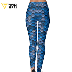 Nouvel Arrivage Personnalisé – Legging Femme Bleu Imprimé Écailles de Poisson Taille Haute Longueur Intégrale, Extensible, Tricoté, Style Sportif, Toutes Saisons 2026 - Product Image 2