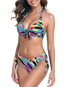 Quick Dry Two Piece <b>Bikini</b> <b>Sets</b> For Women Beach Wear Floral Print Summer Swimsuit V Neck Cut out Mid Rise Ribbed Bathing Suit - Product Image 3