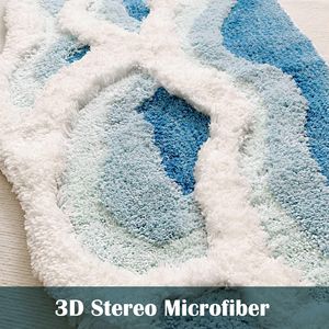 Tappeto Morbido 3D Effetto Onda Muschio, Tappetino da Comodino Blu Navy Antiscivolo Lavabile, Tappeti e Set per Bagno e Camera da Letto - Product Image 5
