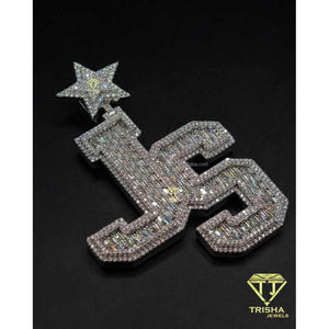 Luxury JS <b>Initial</b> Pendant Featuring Brilliant Cut VVS Lab Grown Diamonds Rhodium 925 Sterling <b>Silver</b> Hip Hop Statement <b>Necklace</b> - Product Image 4