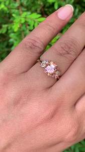Women's Morganite Ring With Marquise Cut Diamonds Prong Setting Romantic Flower Style Engagement Ring - Product Image 5
