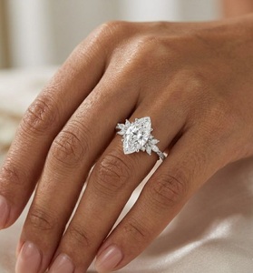 1.50ctw Lab Grown Diamond 925 <b>Sterling</b> <b>Silver</b> Engagement <b>Ring</b> 14K White Gold Marquise Cluster Diamond <b>Ring</b> Matching Bridal <b>Set</b> - Product Image 1