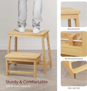 Premium <b>Bamboo</b> A-Frame Bedside <b>Stool</b> and Bathroom Utility Ladder Contemporary Two-Step Foldable Minimalist A-Frame Step <b>Stool</b> - Product Image 3