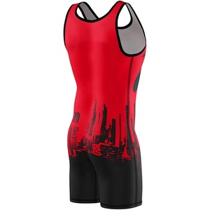 Combinaison de lutte rouge et noire, sans manches, une pièce, haut de sport, impression personnalisée, légère, OEM, unisexe, 6XL - Product Image 3