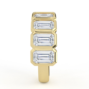 Bague en or jaune massif avec diamant de laboratoire taille émeraude, sertie de cinq pierres en sertissage complet, style capsule architecturale, bijou de bagues empilables - Product Image 5