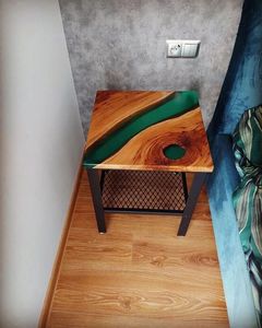 High quality Handmade Wood and <b>Resin</b> Side <b>Table</b> With Blue <b>Epoxy</b> River Design Artistic Home Decor Accent Piece - Product Image 2