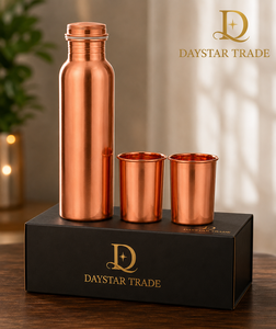 ชุดขวดน้ำทองแดง Daystar Trade พร้อมแก้ว 2 ใบ เป็นมิตรกับสิ่งแวดล้อม พกพาสะดวก ใช้ซ้ำได้ แก้วน้ำสำหรับเดินทาง ดีไซน์คลาสสิก ของขวัญทางธุรกิจ - Product Image 1