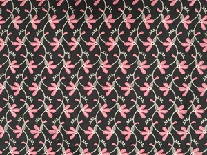 Tela de Algodón Bordada con Flores 3D en Negro y Rosa de Lujo – Elegante Patrón de Enredaderas en Tono Rosa con Apliques en Relieve - Product Image 4