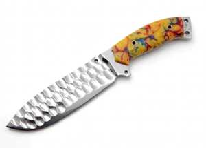 Outil de découpe utilitaire en acier inoxydable forgé et martelé à la main avec manche en résine multicolore - Product Image 2