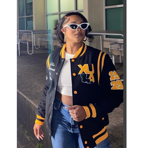 Top Brand Women's Letterman <b>Jackets</b> 100% Wool Casual College Sports Varsity <b>Jackets</b> <b>Short</b> <b>Sleeves</b> XL Size Winter Season - Product Image 2