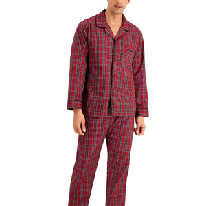 <b>Men</b> Plaid <b>Pajama</b> Set Long Sleeve Button Up Cotton <b>Flannel</b> Sleepwear Elastic Waist Casual Winter Loungewear - Product Image 1