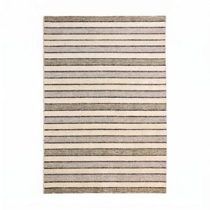 Tapis à rayures horizontales gris ivoire anthracite en laine écologique antidérapant, tapis linéaire minimaliste pour salon et intérieurs d'hôtel - Product Image 1