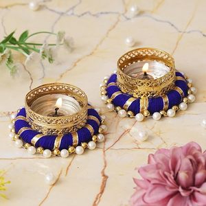 Elegant Golden Blue Decorative <b>Tea</b> <b>Light</b> Candle Holders for Home Decor - Product Image 5