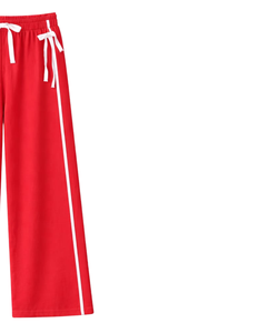 Custom Women Wide Leg Sweatpants Red Side Stripe High Waist Loose Fit Casual Track Pants <b>Elastic</b> Drawstring Lounge Wear OEM - Product Image 4