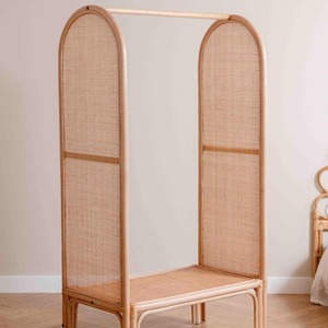 Porte-vêtements en rotin avec étagère inférieure, support à vêtements fait main, rail en rotin durable, support en tissu de canne - Product Image 2